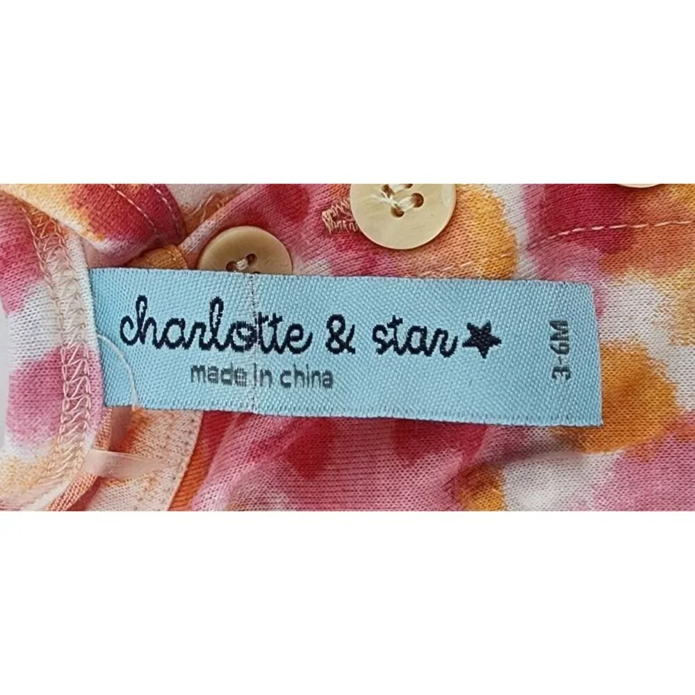 Charlotte & Star Baby Girl One Piece Footed Button Front Outfit Tie‎ Dye 3-6M